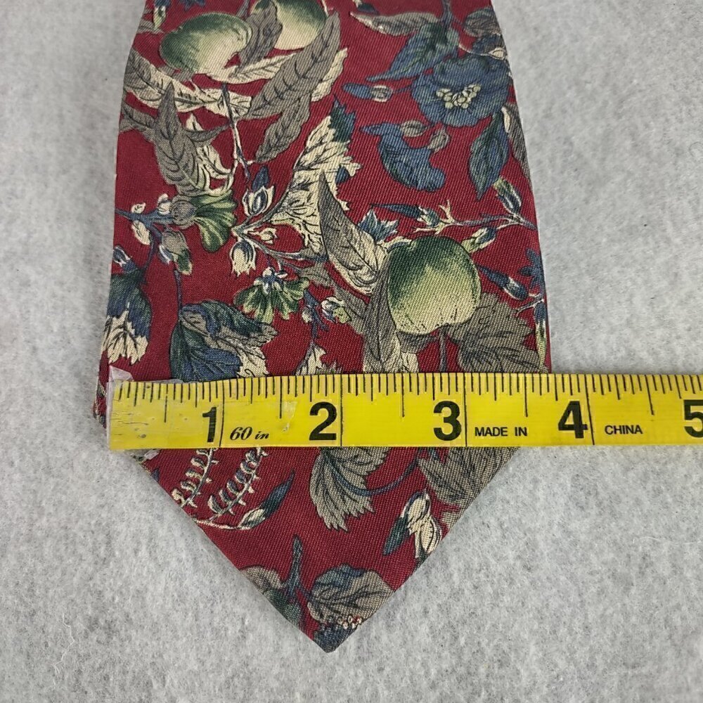 Domani Mens Burgundy, Blue, Gray Green, Flower Pattern 100% Italian Silk Necktie - Picture 7 of 9